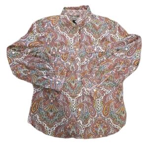Talbots Womens Paisley Print Button Up Shirt Blouse Top Size 6 Petite Orange